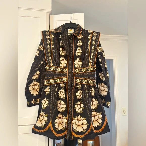 Farm Rio Black Bold Flowers Long Sleeve Organic Cotton Mini Dress - Picture 4 of 8